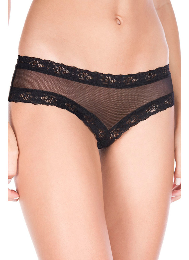 Tanga string ouvert noir maille transparente et dentelle - ML10007BLK